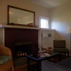 Common living room with fireplace candles