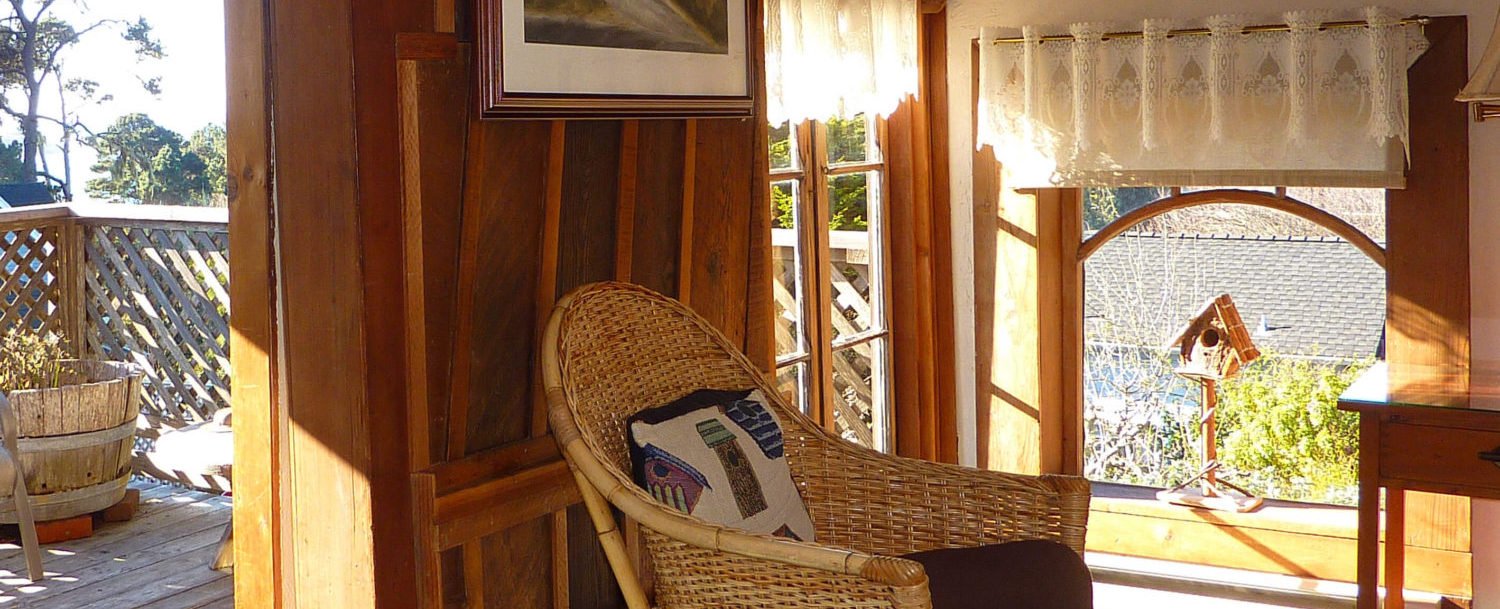 Tree House Room - wicker chair, doors and windows